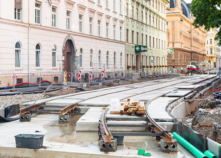 Bauarbeiten Straßenbahn, Construction Tram Graz