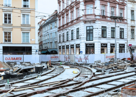 Graz Linien tram rails installation