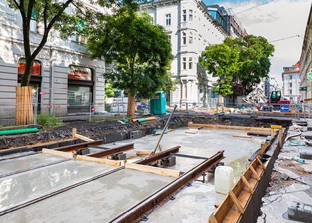 Bauarbeiten Straßenbahn, Construction Tram Graz